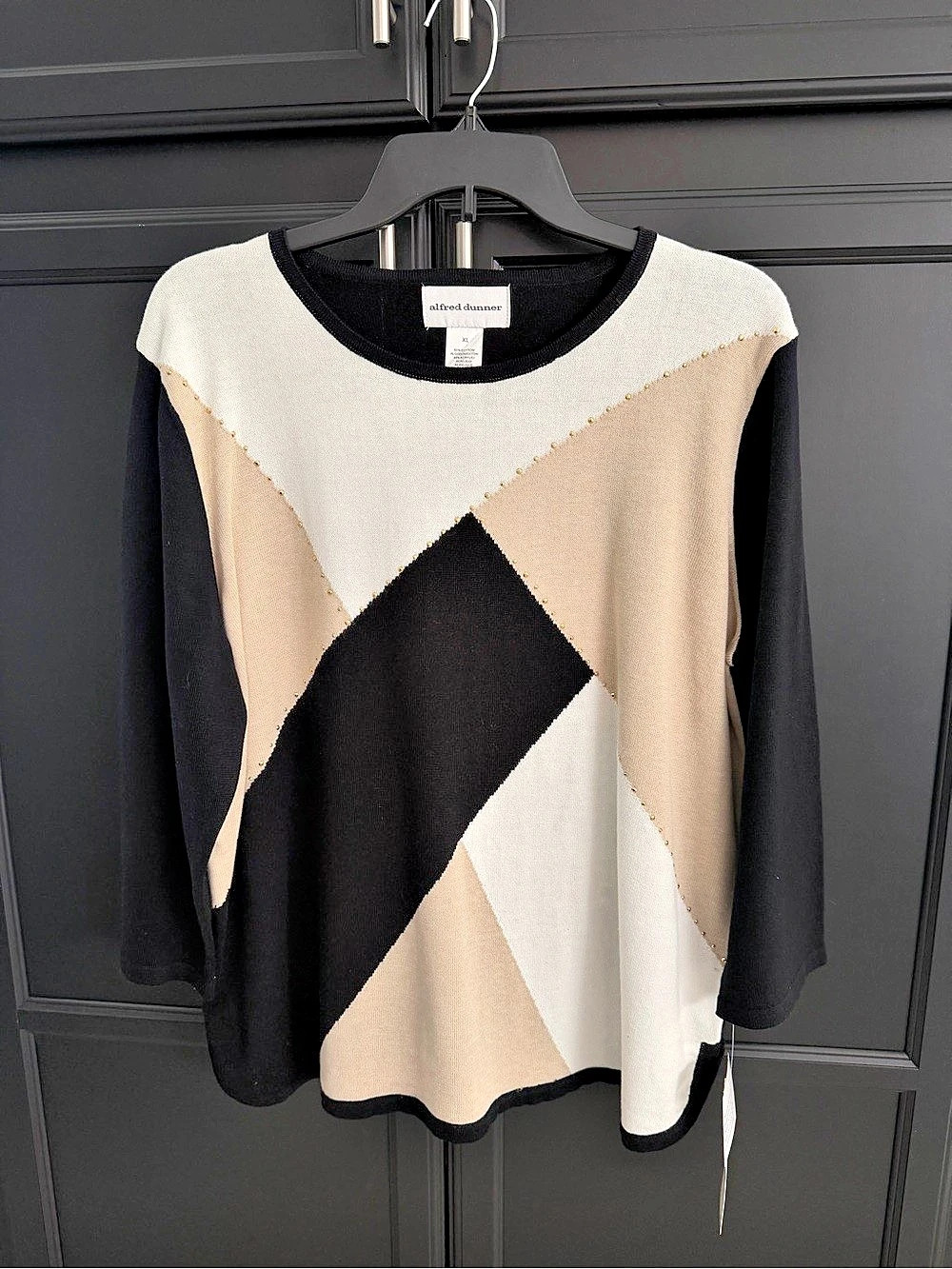 Alfred Dunner Classics Color Block Studded Sweater Long Sleeve XL NWT